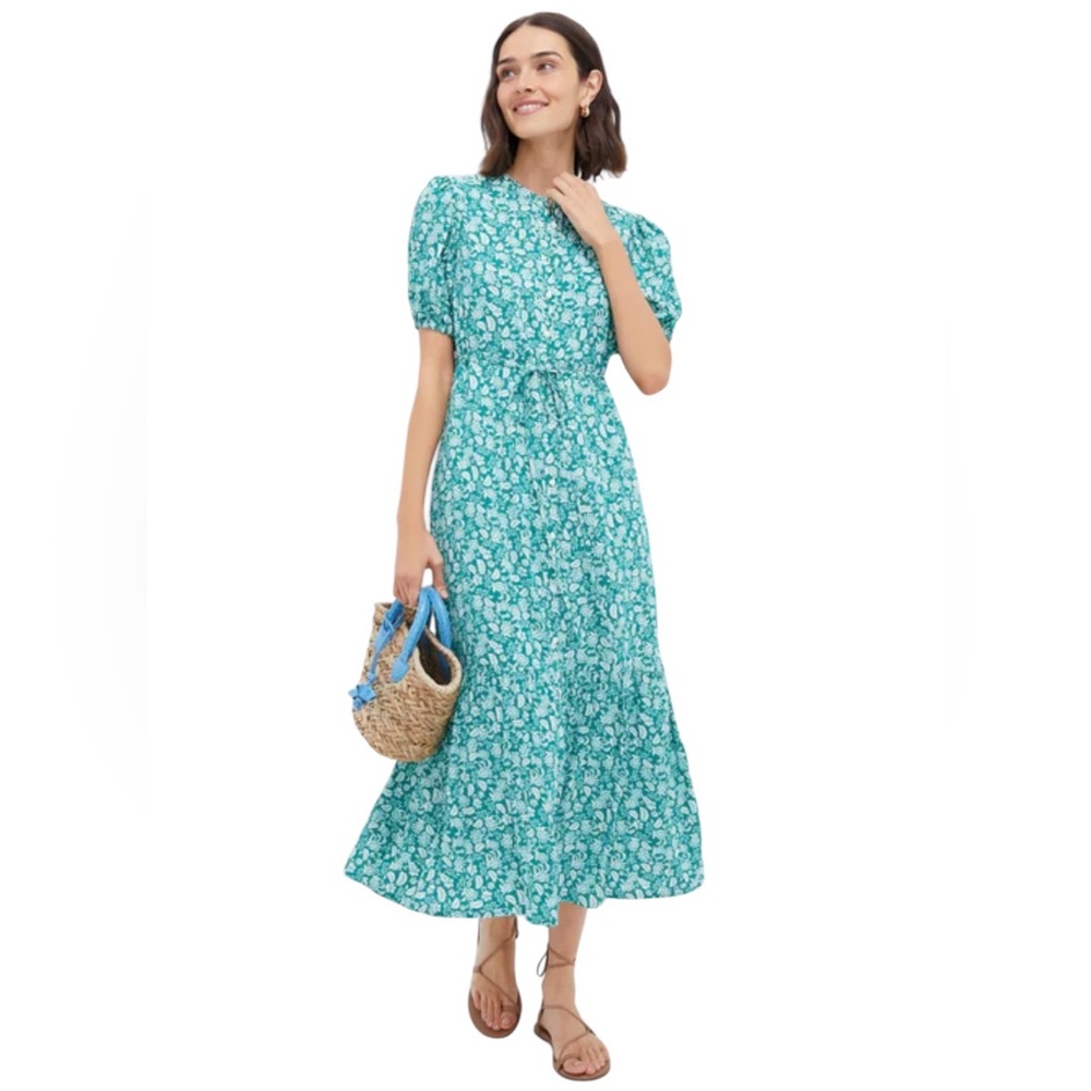 Tuckernuck Hyacinth House Frannie Dress - Green Micro Floral. M. NWT.